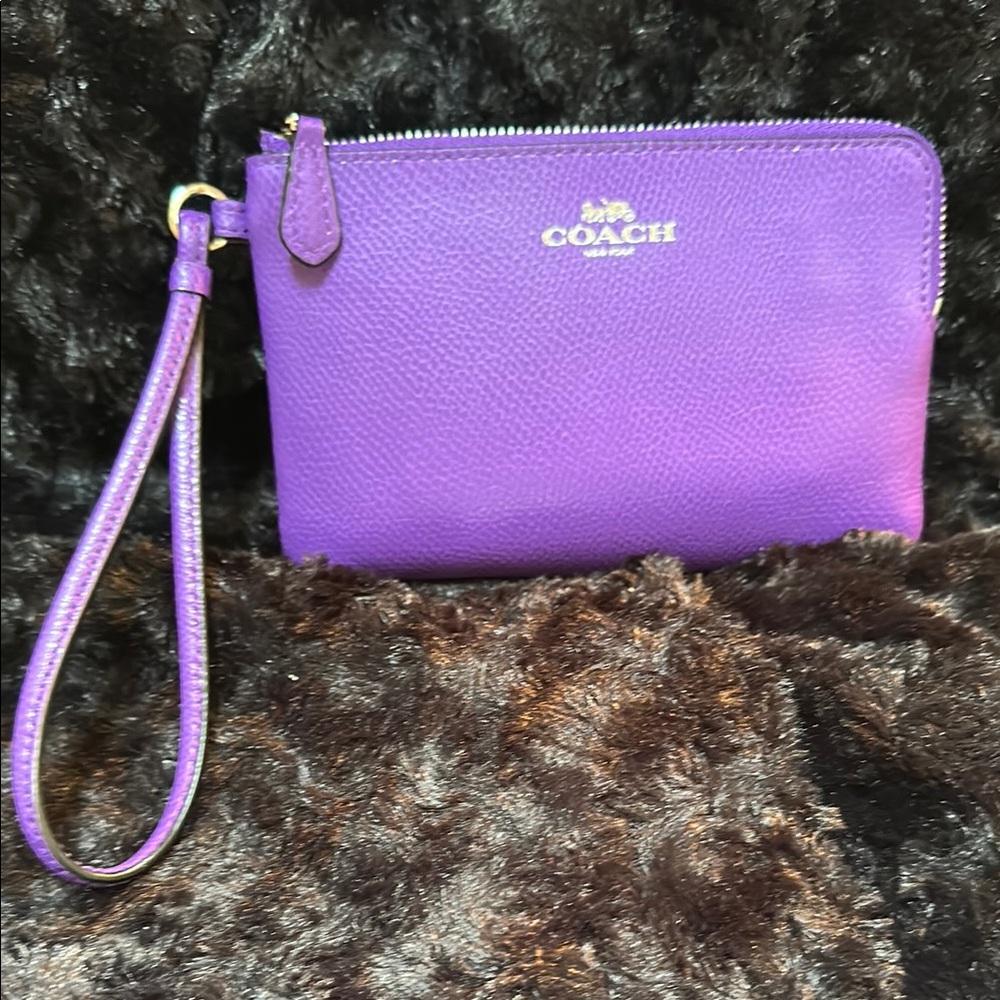 Coach Purple Pebbled Leather Wristlet